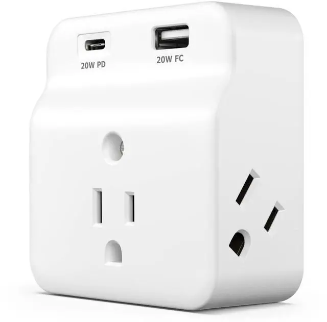 Main image of USB-C PD Surge Protector 3-Outlet Wall Tap, USB-C Power Delivery Charger and USB-A Fast Charging Port, 500J Surge Protection, Wall Mountable Outlet Adapter for Home, Office, Dorm Essentials, White
