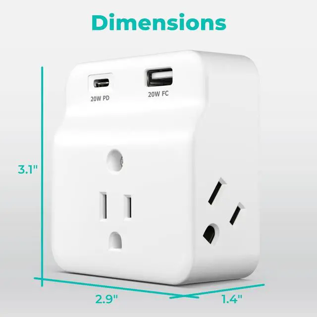 Alt view image 3 of 7 - USB-C PD Surge Protector 3-Outlet Wall Tap, USB-C Power Delivery Charger and USB-A Fast Charging Port, 500J Surge Protection, Wall Mountable Outlet Adapter for Home, Office, Dorm Essentials, White