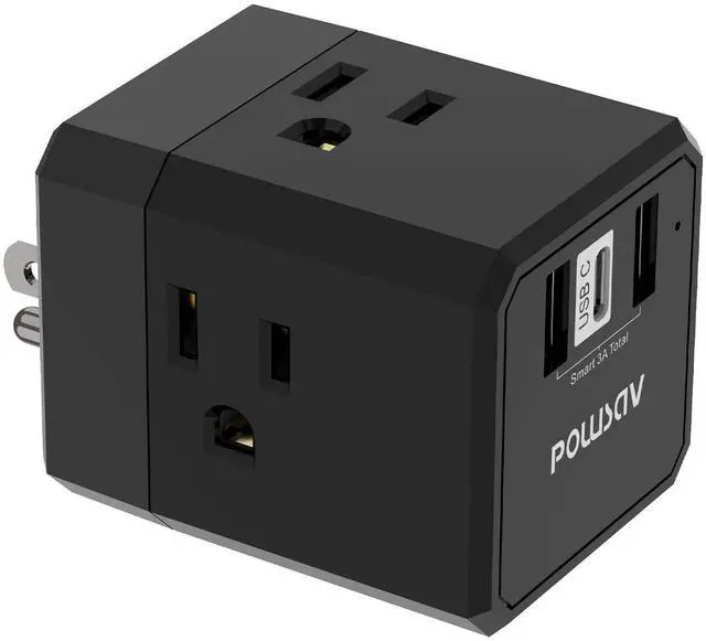 Main image of Cruise Ship Essentials, 3-Side Outlet Splitter with 3 USB Ports(1 USB C) USB Wall Charger, Outlet Extender for Home, Office and Cruise, ETL Listed, Black