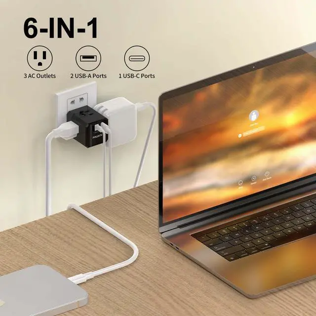 Alt view image 3 of 7 - Cruise Ship Essentials, 3-Side Outlet Splitter with 3 USB Ports(1 USB C) USB Wall Charger, Outlet Extender for Home, Office and Cruise, ETL Listed, Black