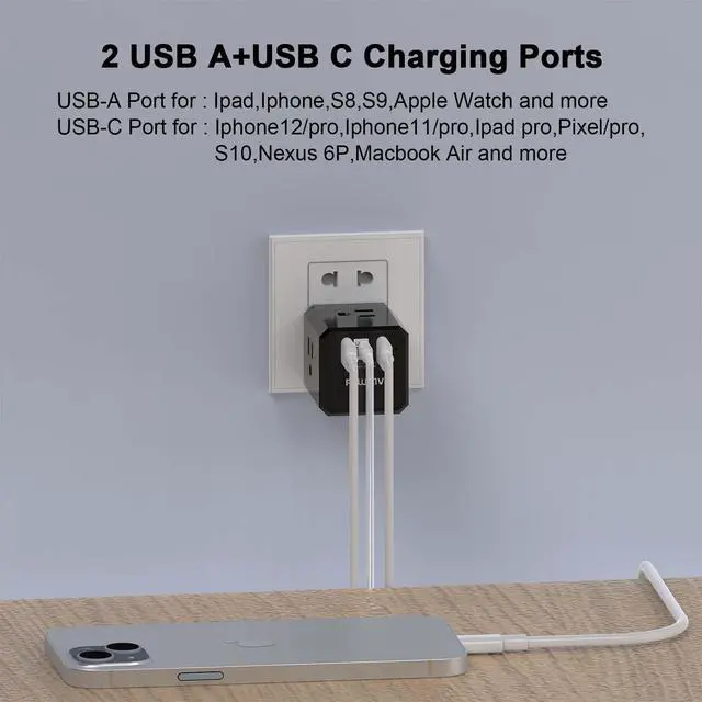 Alt view image 4 of 7 - Cruise Ship Essentials, 3-Side Outlet Splitter with 3 USB Ports(1 USB C) USB Wall Charger, Outlet Extender for Home, Office and Cruise, ETL Listed, Black