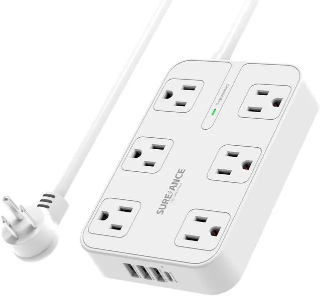 Main image of 6-Outlet Power Strip with USB C - Surge Protector, 4 USB Ports, 1050J, 6FT Flat Plug Extension Cord, Wall Mountable, ETL Listed - Desktop Charging Station for Home, Office, Dorm Essentials