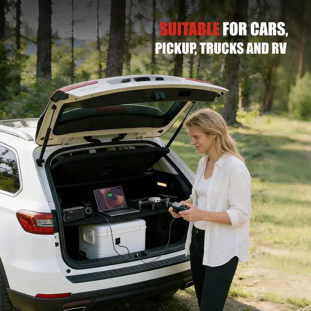Alt view image 6 of 7 - 200W Power Inverter for Car DC 12V to 110V AC Converter with LED Display & 4 USB Ports (24W PD USB-C) Compact Vehicle Adapter for Laptop, Tablet, Phone Road Trip Essential