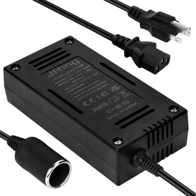 Main image of AC to DC Converter, JRing 110-220V to 12V 15A 180W Car Cigarette Lighter Socket Power Adapter for Car Refrigerator Car Vacuum Tire Inflator and Other Car Devices