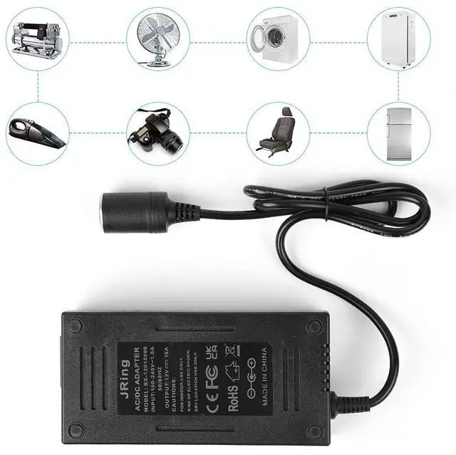 Alt view image 5 of 7 - AC to DC Converter, JRing 110-220V to 12V 15A 180W Car Cigarette Lighter Socket Power Adapter for Car Refrigerator Car Vacuum Tire Inflator and Other Car Devices