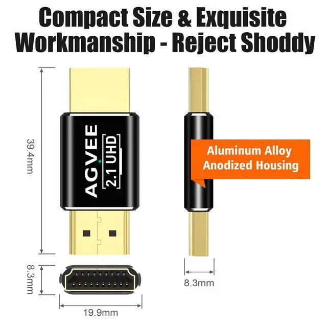 Alt view image 7 of 7 - 2 Pack 8K Male to Male HDMI Adapter, 8K@60HZ HDR HDMI 2.1 Coupler Converter Extension Connetor, Aluminium Alloy Shell for HDTV Roku Stick, Switch, Xbox One, PS4, PC, Black