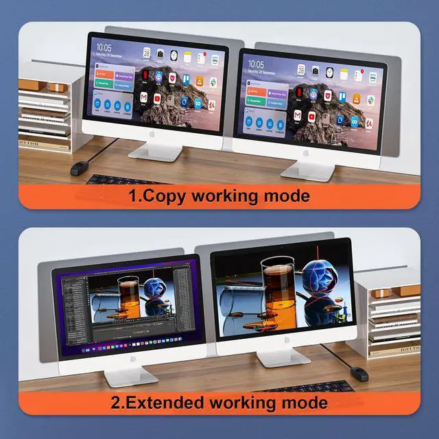 Alt view image 7 of 7 - HDMI KVM Switch Dual Monitors, 4K@60Hz KVM Switch 2 Monitors 2 Computers with 4 USB 3.0 Ports Share 2 Monitors and USB Devices, Support Wired Remote and Button Switch, Sharing Keyboard& Mouse
