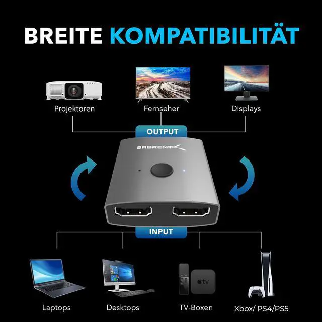 Alt view image 4 of 6 - HDMI Switch, 4K@60Hz HDMI Switcher, Splitter 2 in 1 Out, Supports HDR, 3D, Dolby, Compatible with Laptops, PC, Xbox Series, PS5 / PS4, Projector, and More (DA-HSW2)