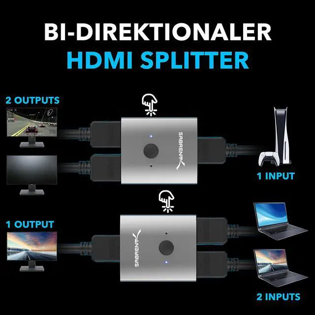 Alt view image 3 of 6 - HDMI Switch, 4K@60Hz HDMI Switcher, Splitter 2 in 1 Out, Supports HDR, 3D, Dolby, Compatible with Laptops, PC, Xbox Series, PS5 / PS4, Projector, and More (DA-HSW2)