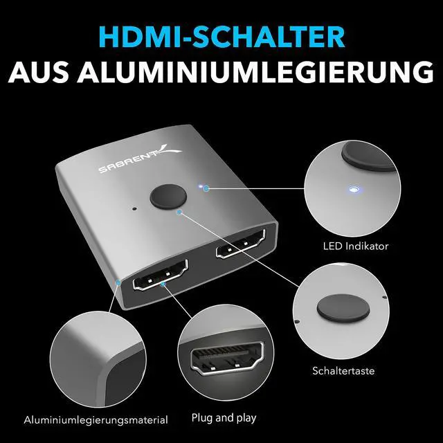 Alt view image 6 of 6 - HDMI Switch, 4K@60Hz HDMI Switcher, Splitter 2 in 1 Out, Supports HDR, 3D, Dolby, Compatible with Laptops, PC, Xbox Series, PS5 / PS4, Projector, and More (DA-HSW2)