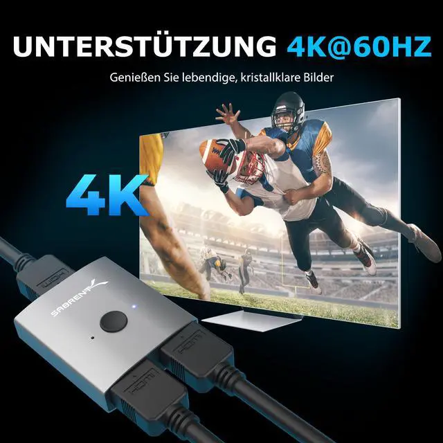 Alt view image 5 of 6 - HDMI Switch, 4K@60Hz HDMI Switcher, Splitter 2 in 1 Out, Supports HDR, 3D, Dolby, Compatible with Laptops, PC, Xbox Series, PS5 / PS4, Projector, and More (DA-HSW2)