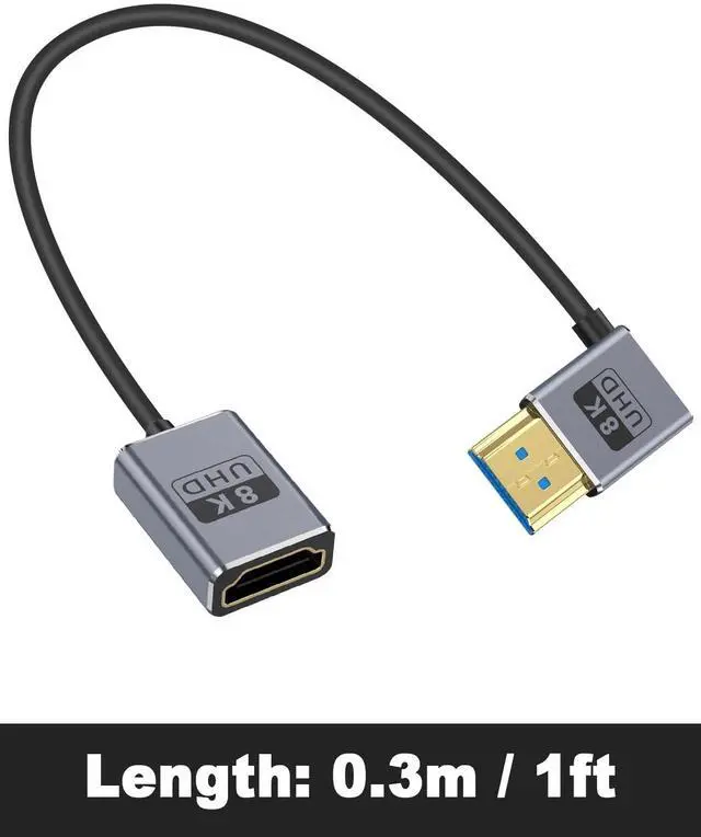 Alt view image 7 of 7 - 8K Right Angle HDMI Extension Cable 1FT, Ultra Thin Coaxial 90 Degree HDMI Male to Female Cable (48Gbps, 8K@60Hz, 4K@240Hz) Support Dynamic HDR, eARC, for GH5S, PS5, PC