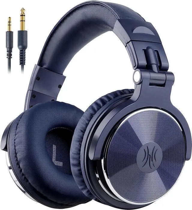 Main image of Wired Over Ear Headphones Studio Monitor & Mixing DJ Stereo Headsets with 50mm Neodymium Drivers and 1/4 to 3.5mm Jack for AMP Computer Recording Podcast Keyboard Guitar Laptop - Dark Blue