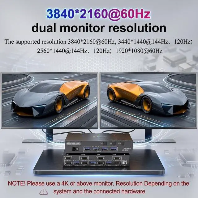 Alt view image 2 of 7 - KVM Switch 3 Computers 2 Monitors, HDMI2.1 KVM Support 4K@60Hz 2K@144Hz USB 3.0, KVM Switches Share 2 Monitors and 4 USB 3.0 Ports, Support EDID Emulator for Work Station
