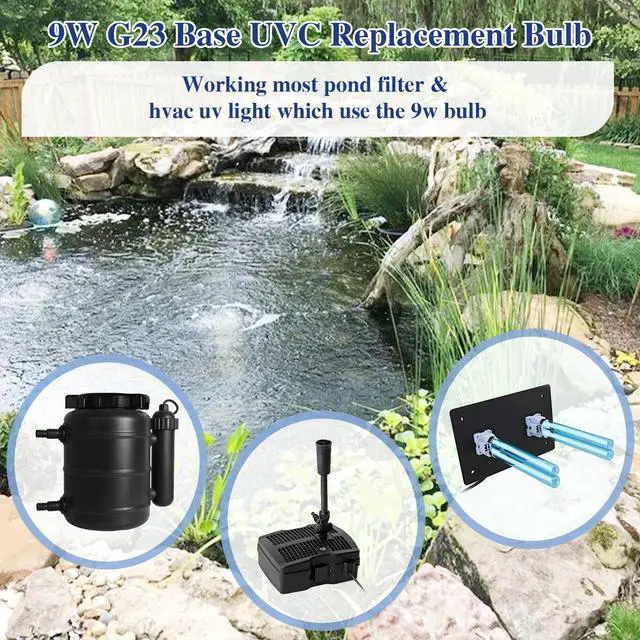 Alt view image 2 of 7 - 2 pcs 9 WATT UVC PL-S9/TUV G23 Base Replacement UV Light Bulb for Outdoor Pond Clarifier Compatible with JUP-01 UVE9 CF400 CF500 UVCP-9 UV Light for Aquarium
