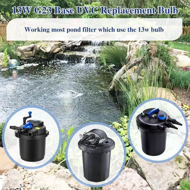 Alt view image 2 of 7 - 2 Pack 13 Watts UV UVC G23 Base Germicidal Ultraviolet Light Bulb Compatible w/Jebao Pond Sunsun Grech, UV Light for Pond