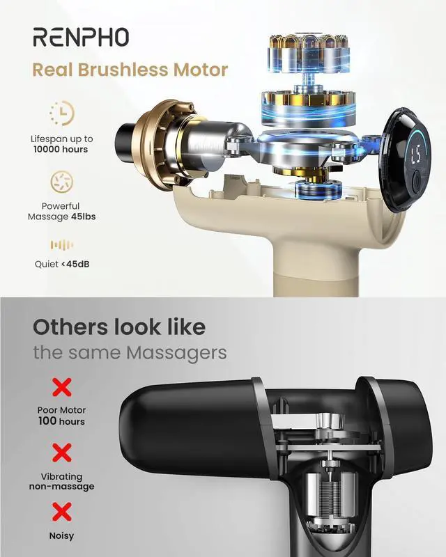 Alt view image 2 of 7 - Active Massage Gun, Fathers Day Dad Gifts, Deep Tissue Percussion Back Massager for Neck, FSA Approved, Portable Handheld Massager with 5 Speeds, HSA, 5 Attachments, Carry Case, Beige