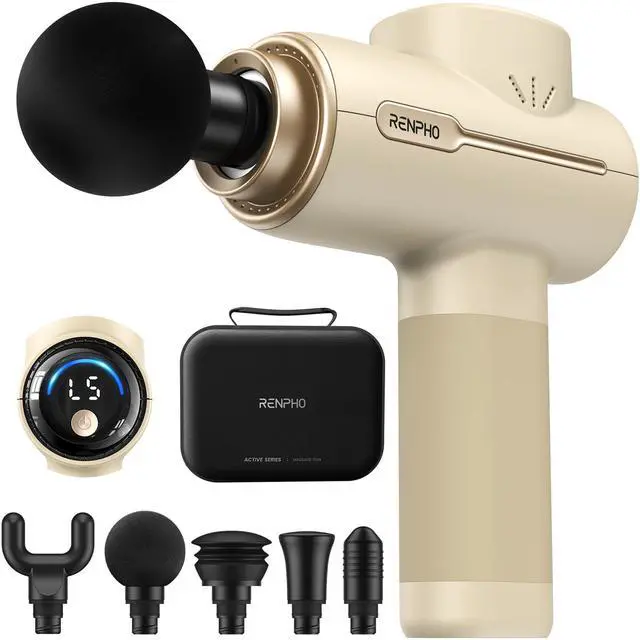 Main image of Active Massage Gun, Fathers Day Dad Gifts, Deep Tissue Percussion Back Massager for Neck, FSA Approved, Portable Handheld Massager with 5 Speeds, HSA, 5 Attachments, Carry Case, Beige