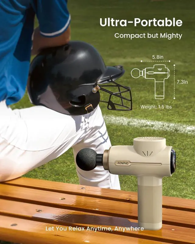 Alt view image 6 of 7 - Active Massage Gun, Fathers Day Dad Gifts, Deep Tissue Percussion Back Massager for Neck, FSA Approved, Portable Handheld Massager with 5 Speeds, HSA, 5 Attachments, Carry Case, Beige