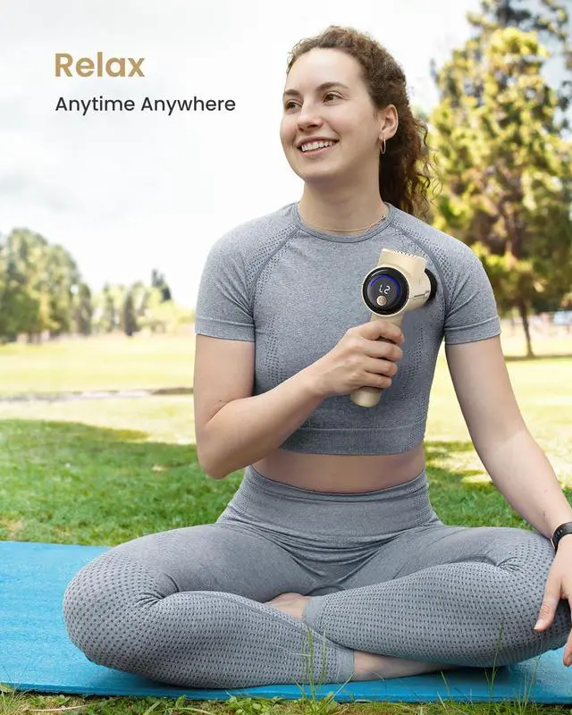 Alt view image 7 of 7 - Active Massage Gun, Fathers Day Dad Gifts, Deep Tissue Percussion Back Massager for Neck, FSA Approved, Portable Handheld Massager with 5 Speeds, HSA, 5 Attachments, Carry Case, Beige