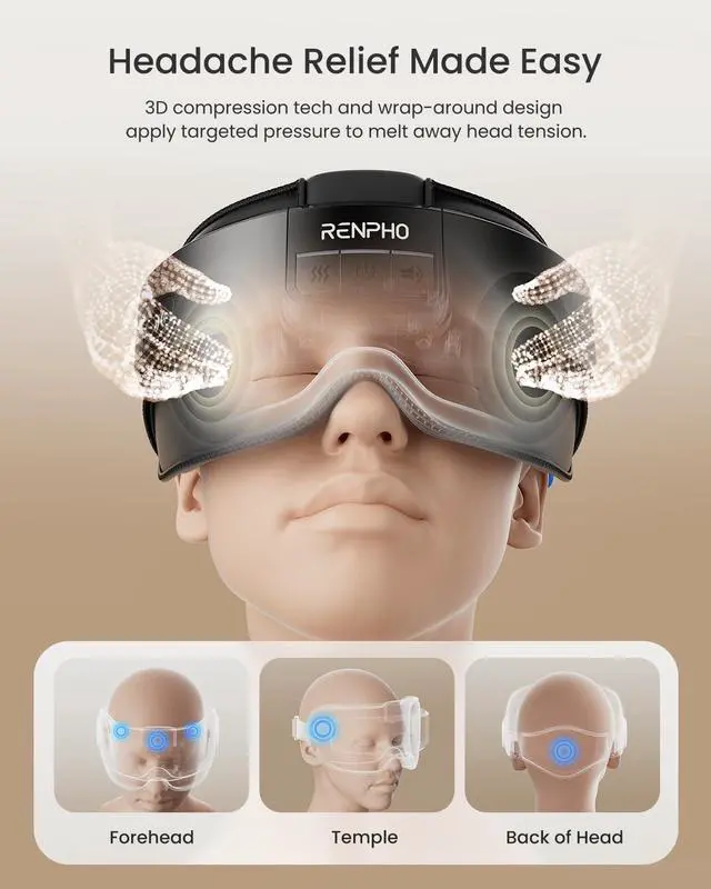 Alt view image 3 of 7 - Eyeris Masc Head and Eye Massager, Electric Heated Eye Mask