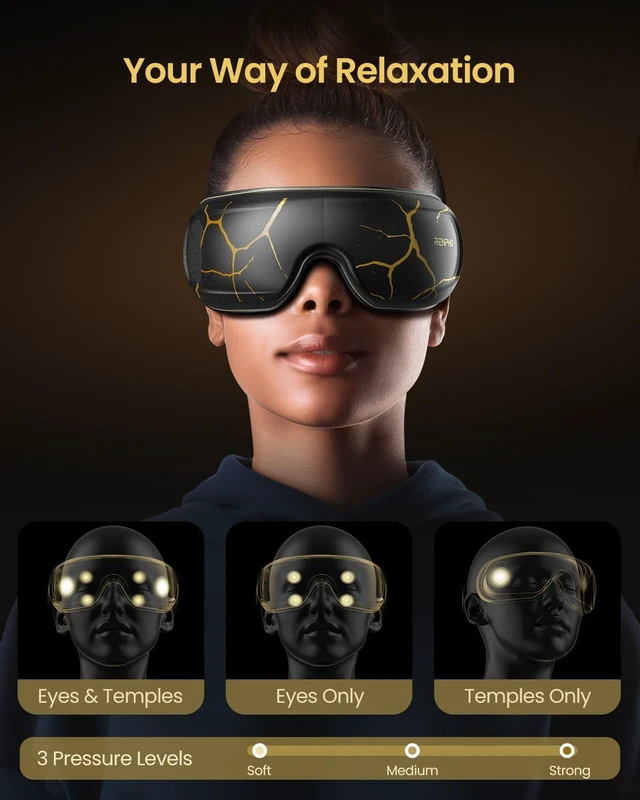 Alt view image 4 of 7 - Eye Massager with Heat and Cooling Voice Control, Fathers Day Dad Gifts for Husband Men, FSA Eligible HSA, Massaging Eye Mask for Dry Eyes Head Tension and Stress Relief - Eyeris Kintsugi