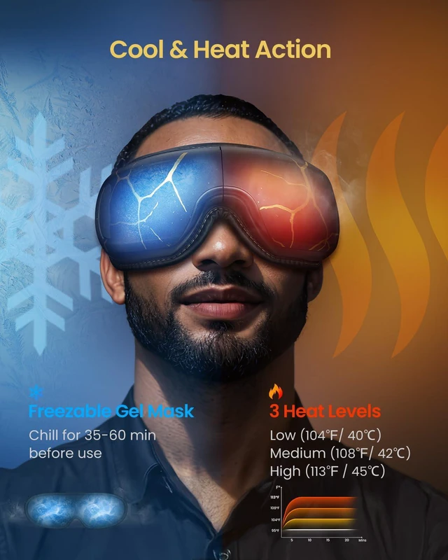 Alt view image 2 of 7 - Eye Massager with Heat and Cooling Voice Control, Fathers Day Dad Gifts for Husband Men, FSA Eligible HSA, Massaging Eye Mask for Dry Eyes Head Tension and Stress Relief - Eyeris Kintsugi