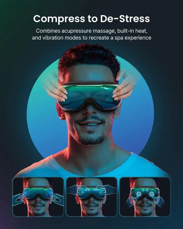 Alt view image 3 of 7 - Eyeris 1V Eye Massager with Voice Control, Heated Eye Mask, Smart Sleep Mask, Eye Care with Bluetooth Music, Birthday Fathers Day Dad Gifts for Men Women Husband