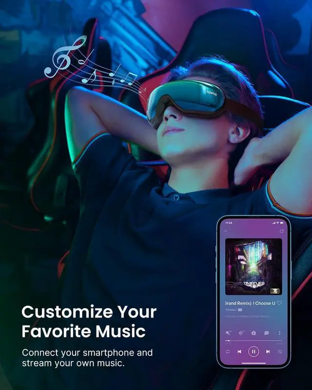 Alt view image 5 of 7 - Eyeris 1V Eye Massager with Voice Control, Heated Eye Mask, Smart Sleep Mask, Eye Care with Bluetooth Music, Birthday Fathers Day Dad Gifts for Men Women Husband