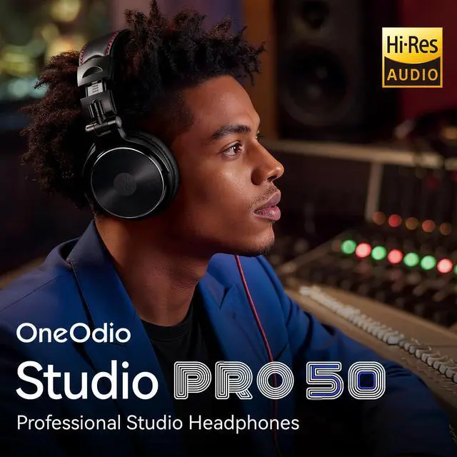 Alt view image 2 of 7 - Hi-Res Over Ear Headphones for Studio Monitoring and Mixing, Sound Isolation, Protein Leather Earcups, 50mm Driver Unit, Wired Headphones for AMP Guitar Keyboard (Pro-50 Black)