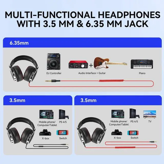 Alt view image 4 of 7 - Hi-Res Over Ear Headphones for Studio Monitoring and Mixing, Sound Isolation, Protein Leather Earcups, 50mm Driver Unit, Wired Headphones for AMP Guitar Keyboard (Pro-50 Black)