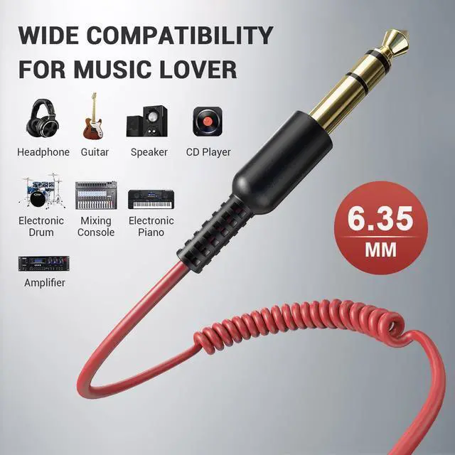 Alt view image 2 of 7 - 6.35mm to 3.5mm 6.6-9.8FT Stereo Adapter Cable Compatible with AMPs, Electronic Keyboards, Mixers, Guitars and Pro10/Pro30/Pro50 Headphones of OneOdio-Red