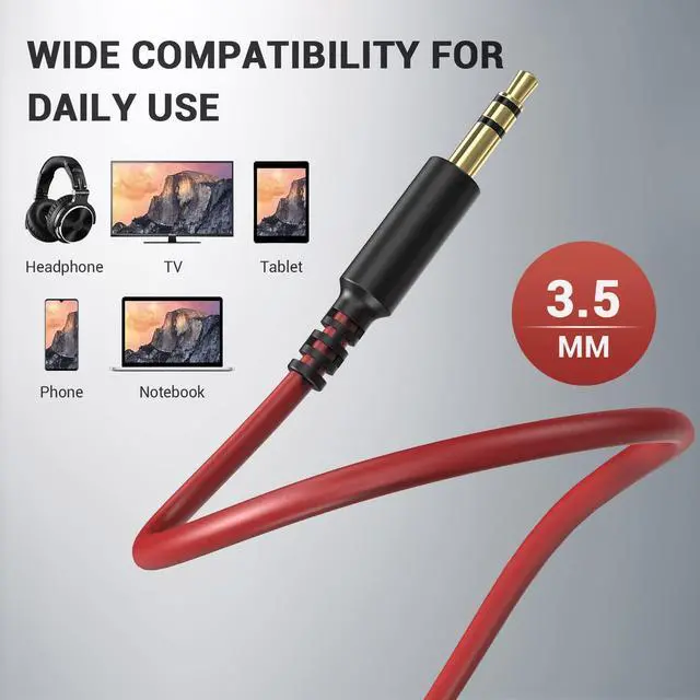 Alt view image 3 of 7 - 6.35mm to 3.5mm 6.6-9.8FT Stereo Adapter Cable Compatible with AMPs, Electronic Keyboards, Mixers, Guitars and Pro10/Pro30/Pro50 Headphones of OneOdio-Red
