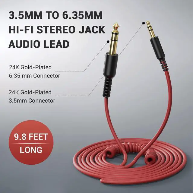 Alt view image 5 of 7 - 6.35mm to 3.5mm 6.6-9.8FT Stereo Adapter Cable Compatible with AMPs, Electronic Keyboards, Mixers, Guitars and Pro10/Pro30/Pro50 Headphones of OneOdio-Red