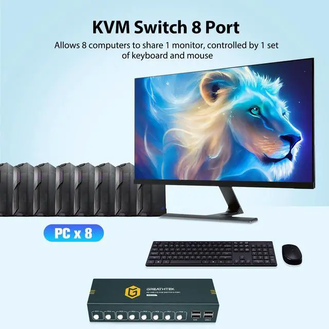 Alt view image 4 of 7 - 8 Ports HDMI KVM Switch, 8 Computers Share 1 Monitor Keyboard and Mouse, USB2.0 4K@30HZ 8 in 1 Out Monitor Switch with Hotkeys, Adaptive EDID