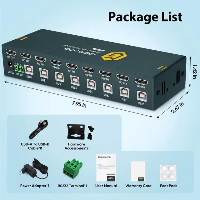 Alt view image 7 of 7 - 8 Ports HDMI KVM Switch, 8 Computers Share 1 Monitor Keyboard and Mouse, USB2.0 4K@30HZ 8 in 1 Out Monitor Switch with Hotkeys, Adaptive EDID
