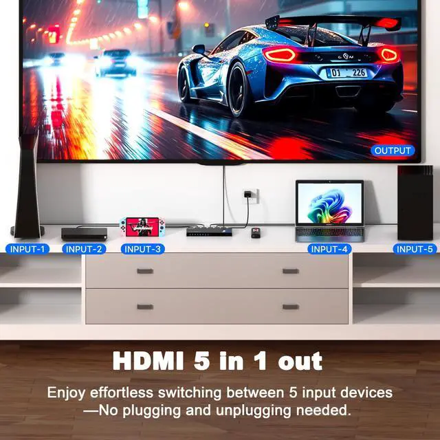 Alt view image 3 of 7 - 4K HDMI Switch 5x1 with Remote - 4K@60Hz HDR HDCP 2.2 - Auto-Switcher Splitter for PS5/PS4/Xbox/Switch/PC
