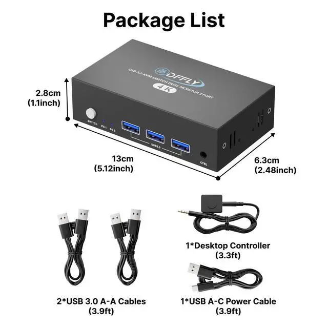 Alt view image 7 of 7 - USB 3.0 HDMI KVM Switch 2 Monitors 2 Computers 4K@60Hz, KVM Switches Dual Monitor with 3 USB 3.0 Ports Sharing Keyboard and Mouse, Printer/Scanner, Desktop Controller, EDID Compatible