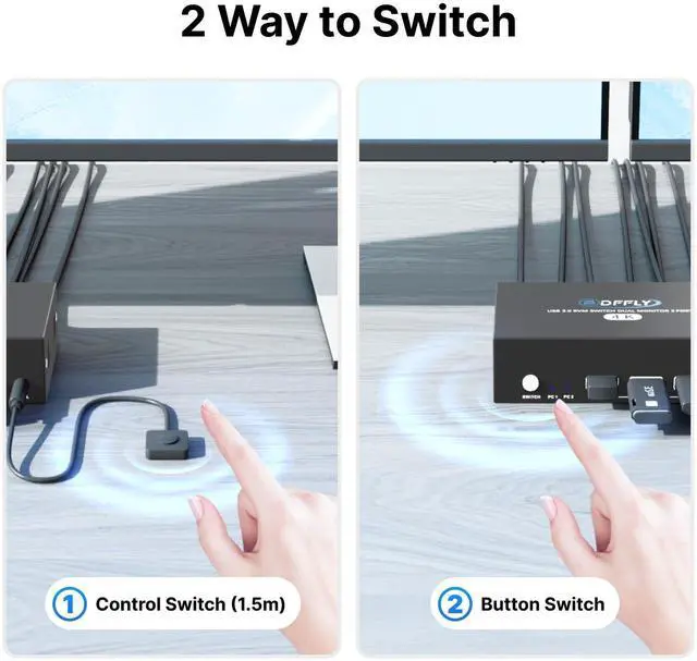 Alt view image 4 of 7 - USB 3.0 HDMI KVM Switch 2 Monitors 2 Computers 4K@60Hz, KVM Switches Dual Monitor with 3 USB 3.0 Ports Sharing Keyboard and Mouse, Printer/Scanner, Desktop Controller, EDID Compatible
