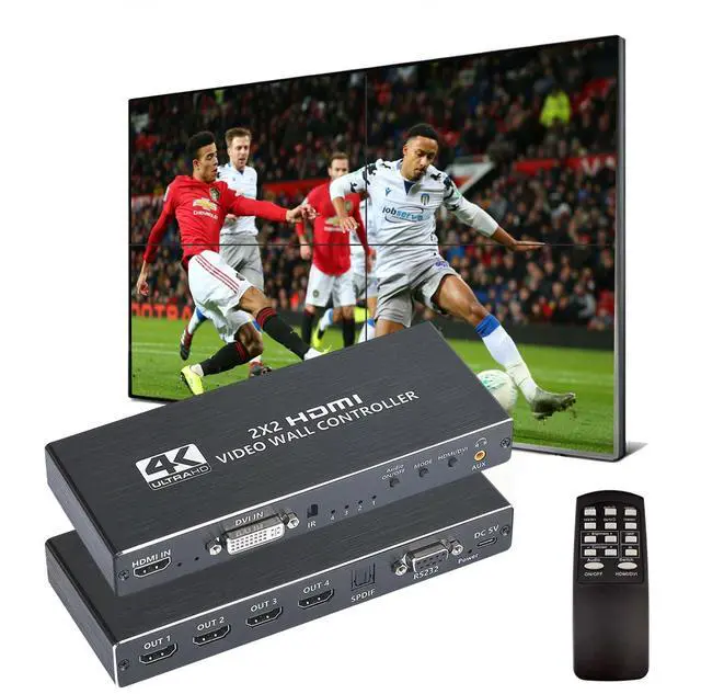 Main image of Video Wall Controller, 4K 2X2 TV Wall Processor with HDMI+DVI+RS232 Input, Support 180° Rotate, 4 HDMI Output Support Images Stitching 1x2 1x3 1x4 4x1 etc