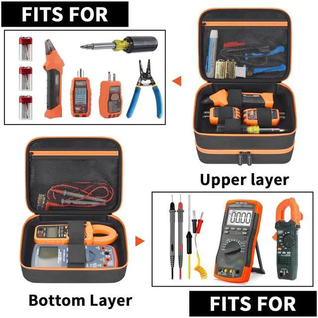 Alt view image 2 of 7 - Electrical Tester Case Bag for Klein Tools ET310 RT250 GFCI Outlet Tester Digital Multimeter, Clamp Meter Ballistic Nylon Organizer for Electricians (Black)