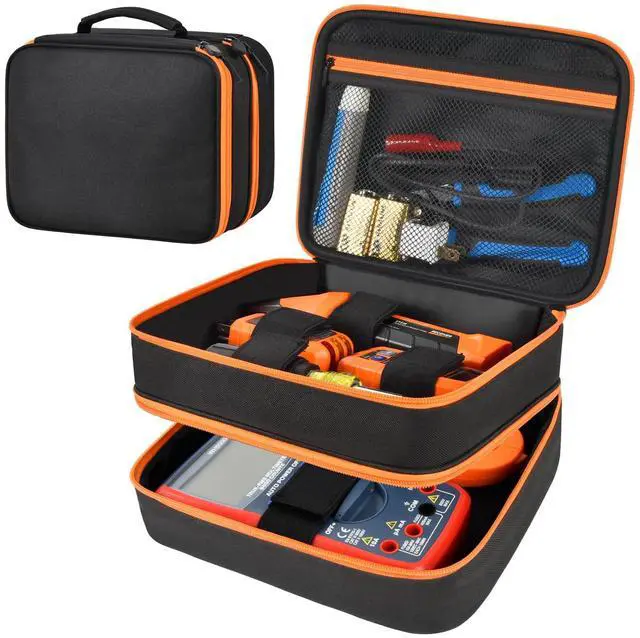 Main image of Electrical Tester Case Bag for Klein Tools ET310 RT250 GFCI Outlet Tester Digital Multimeter, Clamp Meter Ballistic Nylon Organizer for Electricians (Black)