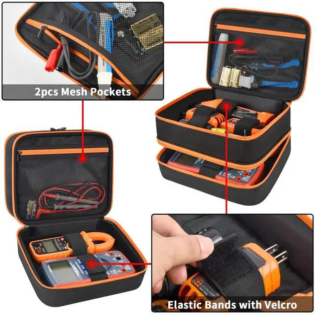 Alt view image 3 of 7 - Electrical Tester Case Bag for Klein Tools ET310 RT250 GFCI Outlet Tester Digital Multimeter, Clamp Meter Ballistic Nylon Organizer for Electricians (Black)