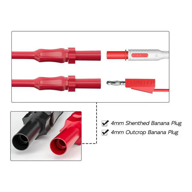 Alt view image 5 of 7 - Multimeter Automotive Test Leads Kit with Wire Piercing Clip Puncture Probes 4mm Banana Plug Extension Test Cable Set