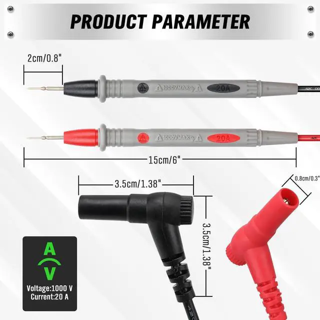 Alt view image 2 of 6 - 2-Piece Multimeter Test Probes, CAT III 1000V 20A Multi Meter Test Leads Kit, Ultra-Sharp Alloy Probe Tips, Voltmeter Leads, Multimeter Lead for Electrical Testing