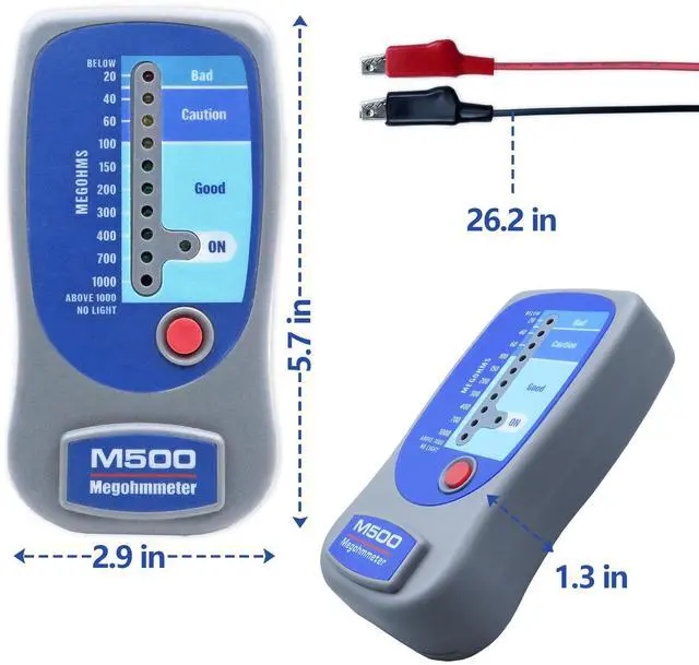 Alt view image 3 of 7 - M500 Insulation Tester MEGOHMMETER, Compatible with Supco M500 Electronic Megohmmeter, Multimeter Tester, Compressor Tester HVAC, 1000 Megohms at 500 Volts, with Soft Carrying Case