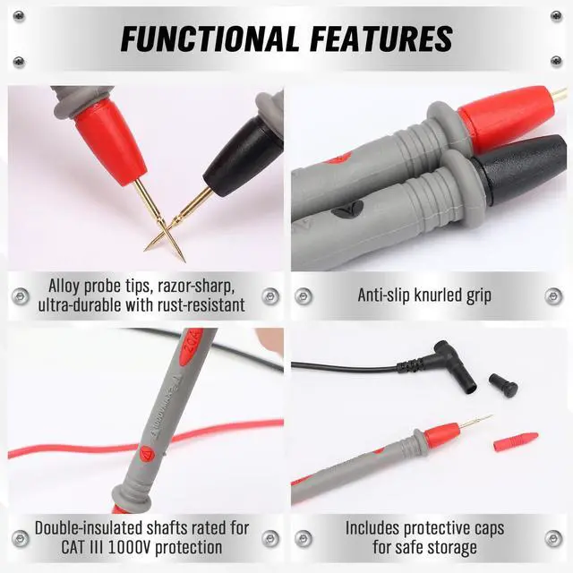 Alt view image 5 of 6 - 2-Piece Multimeter Test Probes, CAT III 1000V 20A Multi Meter Test Leads Kit, Ultra-Sharp Alloy Probe Tips, Voltmeter Leads, Multimeter Lead for Electrical Testing