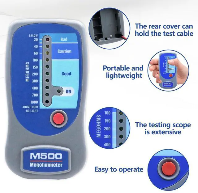 Alt view image 6 of 7 - M500 Insulation Tester MEGOHMMETER, Compatible with Supco M500 Electronic Megohmmeter, Multimeter Tester, Compressor Tester HVAC, 1000 Megohms at 500 Volts, with Soft Carrying Case