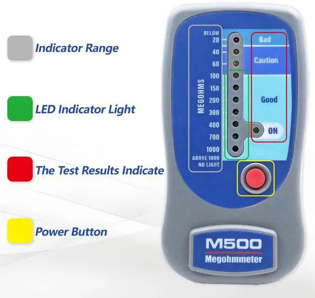 Alt view image 7 of 7 - M500 Insulation Tester MEGOHMMETER, Compatible with Supco M500 Electronic Megohmmeter, Multimeter Tester, Compressor Tester HVAC, 1000 Megohms at 500 Volts, with Soft Carrying Case