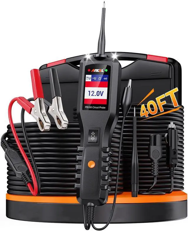 Main image of PB100 Automotive Power Circuit Probe, 12-24 VDC Car Electrical Diagnostic Tool, AC/DC Voltage Current Resistance Short Detection, Trailer Fuse Tester, Digital Voltmeter Ohmmeter, 40FT Cables